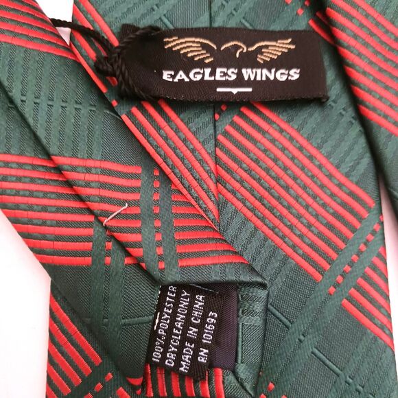 NWT Univ of Miami Woven Plaid Tie Eagles Wings Green/Orange 4" - Picture 3 of 8